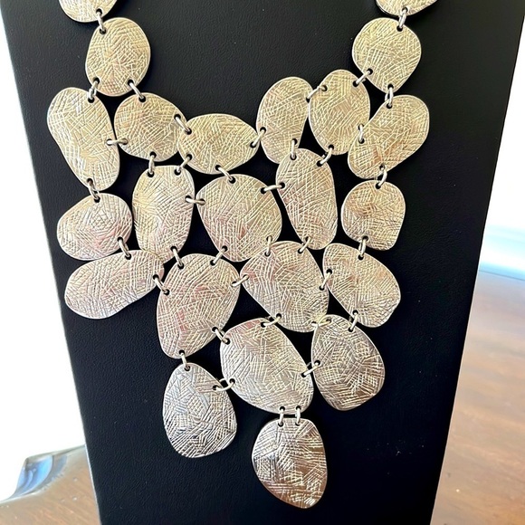 Natasha Large Bib Style Statement Necklace Silver Tone Big Bold - Picture 2 of 11